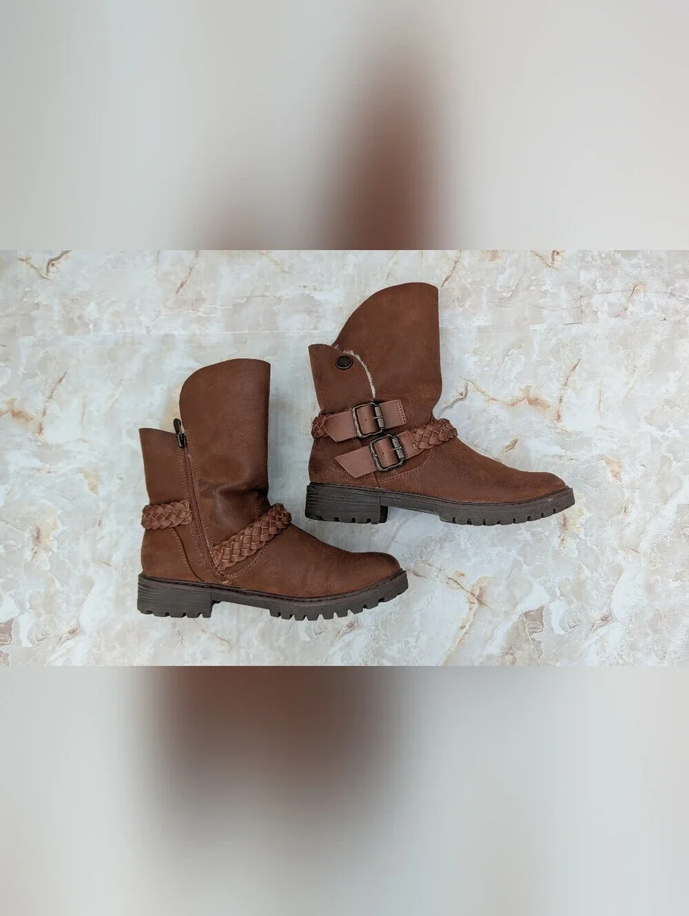 Blowfish Brown  Shearling-Lined Mid-Calf Zip Up Boots Sz 7.5